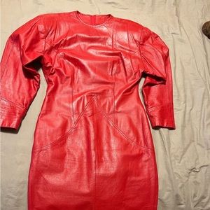 Red genuine leather dress